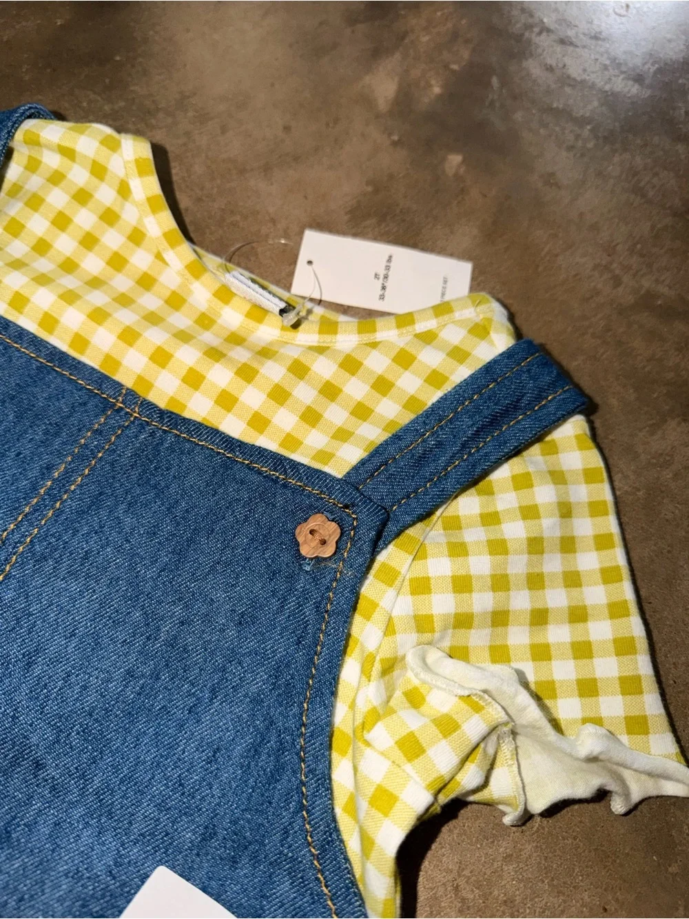NWT Old Navy 2T Denim Jumper Dress & Green Gingham Tee 2-Piece Set